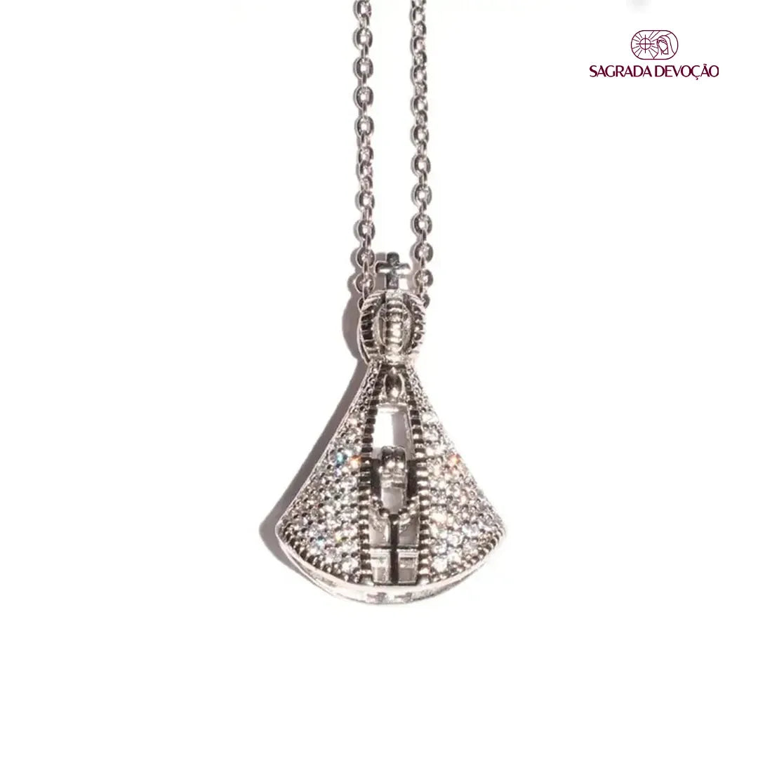 Colar Nossa Senhora Dupla Face - Manto de Zircônia e Prata 925