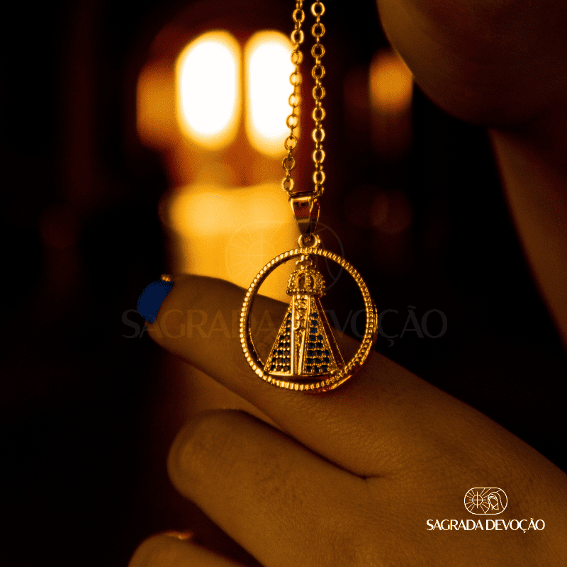 Colar Nossa Senhora Aparecida Dupla Face | Zircônia Premium Ouro 14K