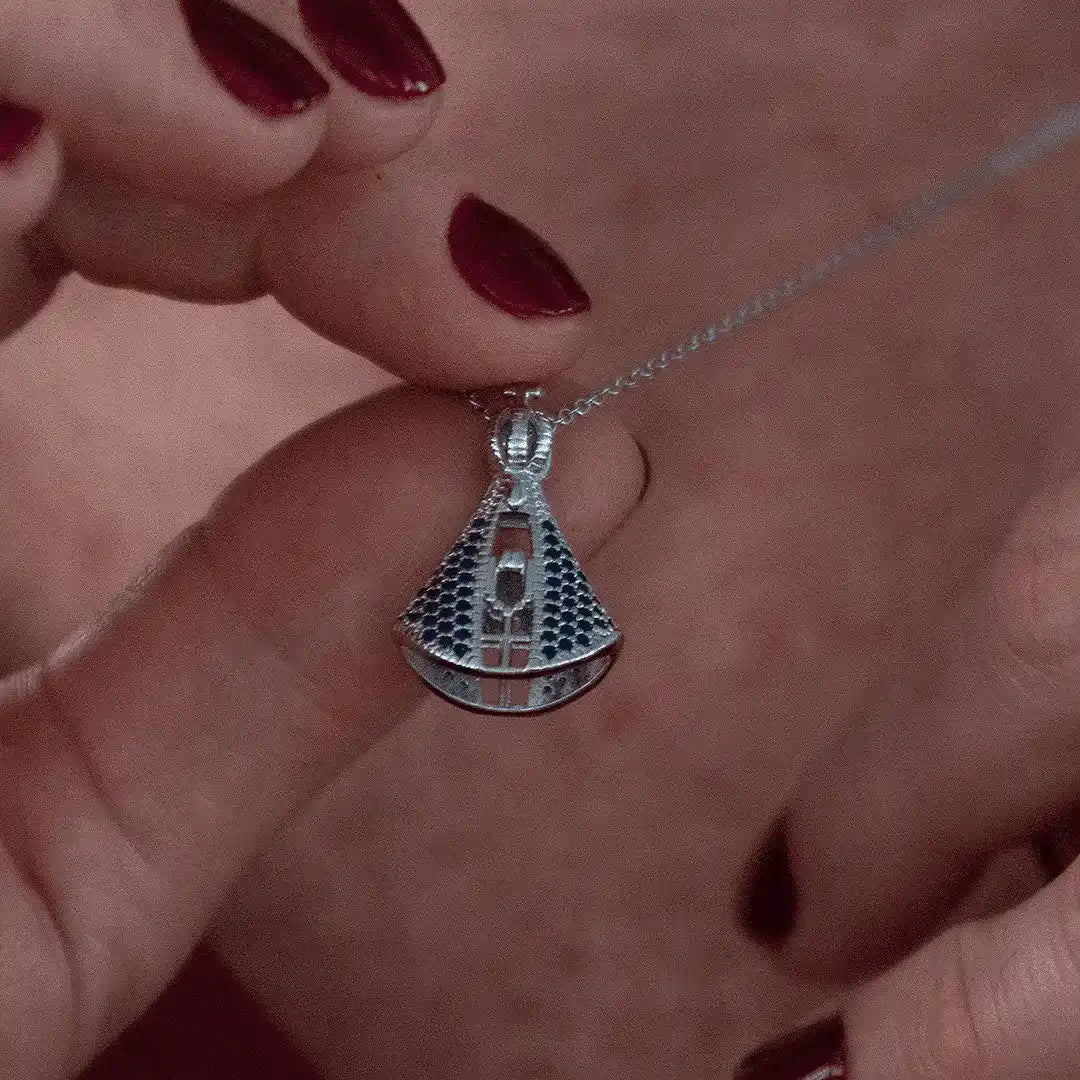 Colar Nossa Senhora Dupla Face - Manto de Zircônia e Prata 925