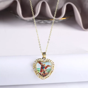 Colar Coração São Miguel Arcanjo Ouro 14K